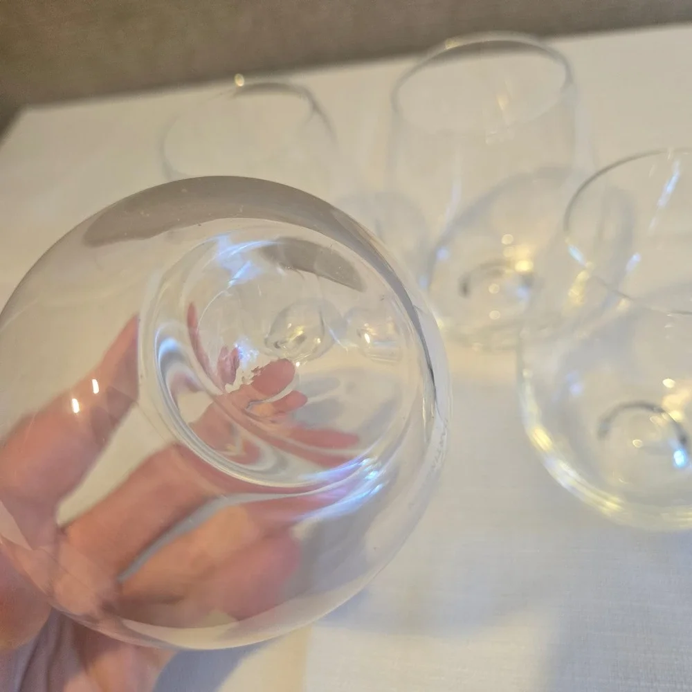 Dartington Crystal Stemless Wine Glasses Set of 4 Clear Dimple Base‎ 4.5 inch